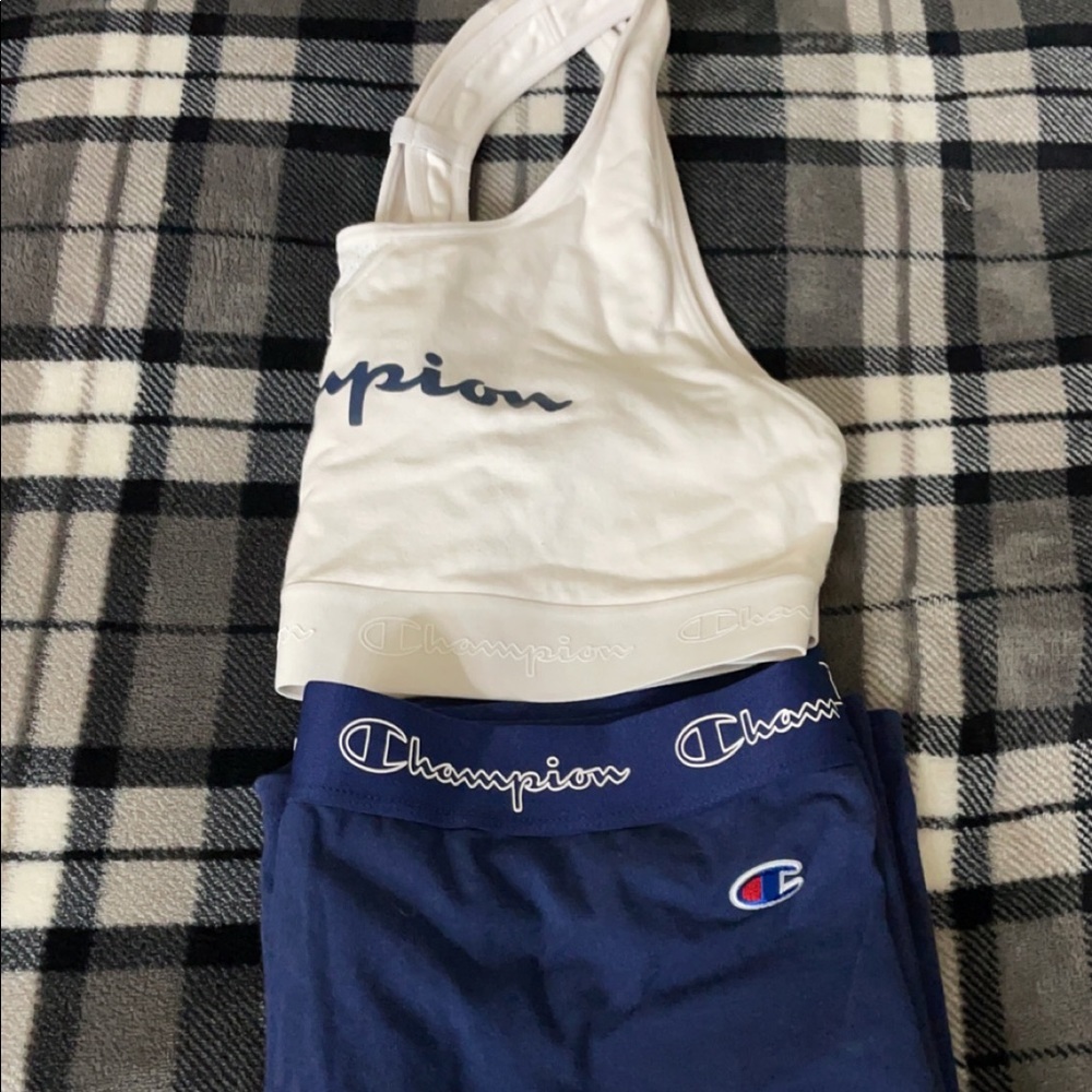 sports bra size XL biker shorts size L both champion